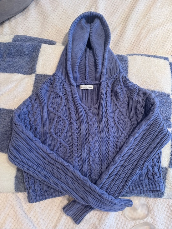 Aeropostale Sweaters - Aeropostale Dusty Blue Cable-Knit Hooded Sweater